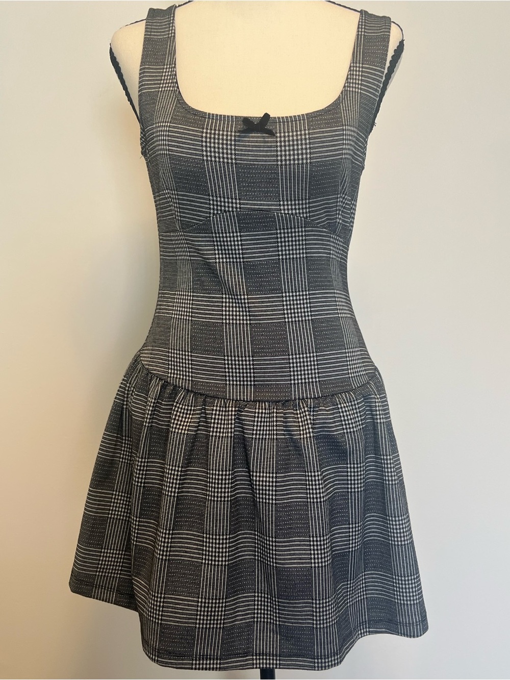 Forever 21 Black and White Plaid Mini Dress with Square Neck